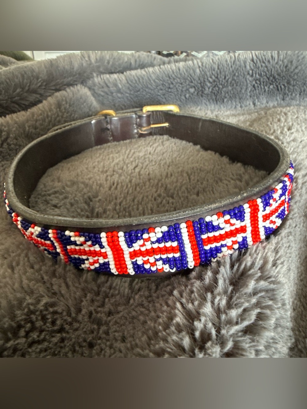 UK British Flag ๐ฌ๐ง beaded brown leather large dog collar